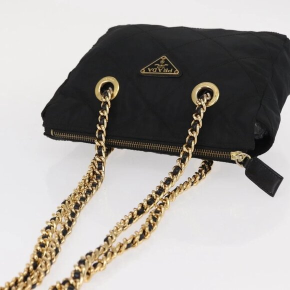PRADA Chain Shoulder Bag Nylon Black Gold Auth - Picture 7 of 15
